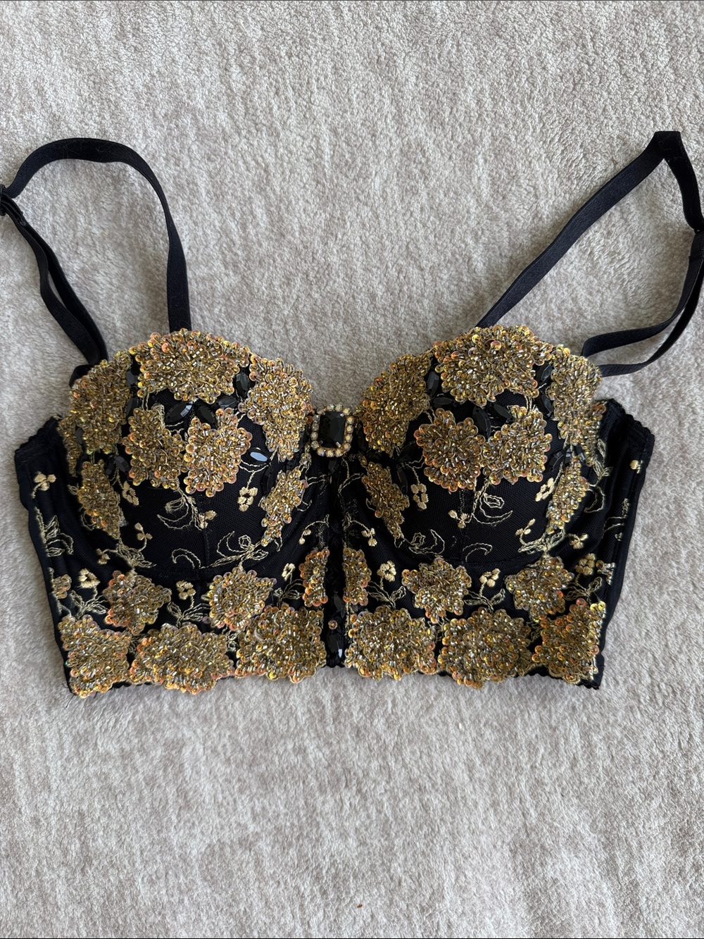 Black & Gold Embellished Bra Top